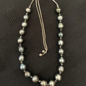 BLACK CULTURED TAHITIAN PEARL RHODIUM OVER STERLING SILVER NECKLACE
